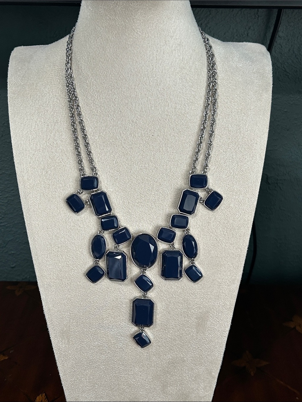 Talbots Navy Blue Gemstone Statement Necklace